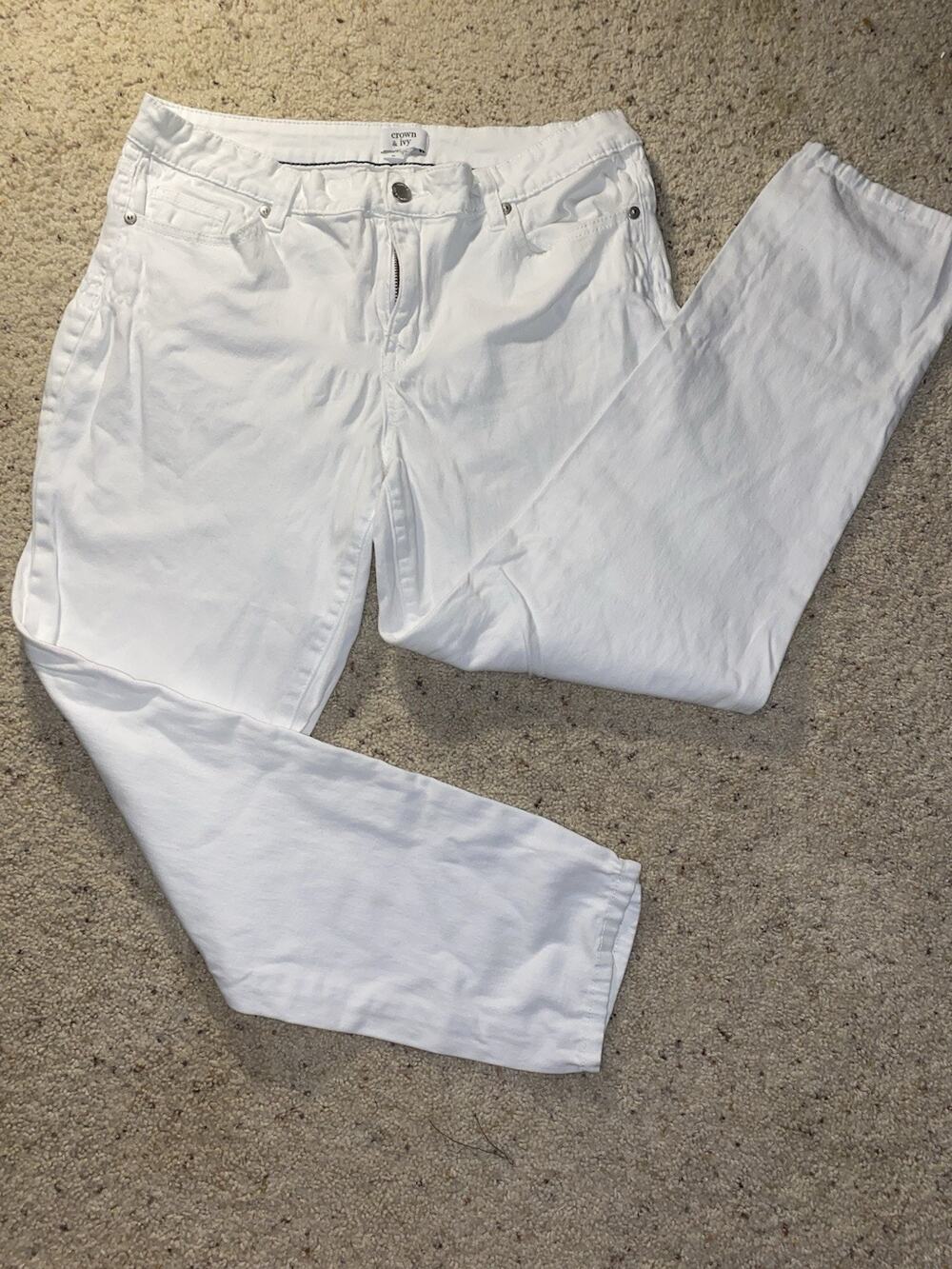 Crown & Ivy Womens Size 30 White Skinny Denim Jeans 5-Pocket Button Zip